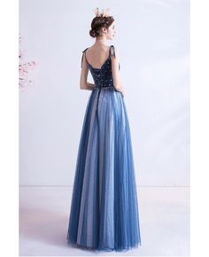 Buy Special Blue Tulle Aline Evening Prom Dress With Straps at wholesale price online. Free shipping and pro custom service since 2009. Sky Pattern, Vintage Bridesmaids, Blue Evening Dresses, Blue Tulle, Bridesmaid Accessories, Dresses 2020, Lovely Dresses, Starry Sky, Gorgeous Dresses