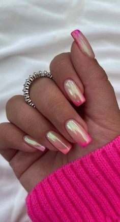 Cute Chrome Nails, French Chrome Nails, Pink Nail Design, Trendy Manicure, Chrome Nail Art, Elegant Nail