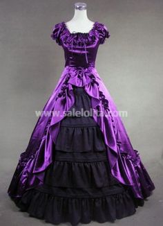 Attractive Purple and Black Victorian Dress Victorian Dresses For Sale, Purple Victorian Dress, Victorian Corset Dress, Gothic Ball Gown, Victorian Dress Costume, Black Victorian Dress, Victorian Anime, Gothic Victorian Dresses, Victorian Dresses