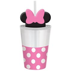 a minnie mouse cup with a straw in it