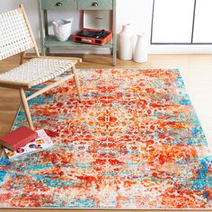 SAFAVIEH Bahia BAH164J Machine Washable Lt Blue / Red Rug Image 1 Blue Dining Room, Eclectic Area Rug, Caned Headboard, Contemporary Bedroom Decor, Modern Contemporary Style, Transitional Rugs, Soft Rug, Overdyed Rugs, Machine Washable Rugs