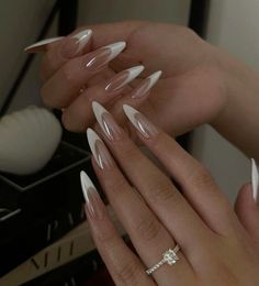 Classy and elegant yet stunning nails, perfect for formal Glaze Donut, Long Almond Nails, Long Almond, Different Nail Shapes, French Tip Acrylic Nails, Almond Nails Designs, Long Acrylic, Nail Envy, French Nail