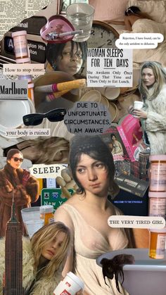 a collage of photos with women and signs