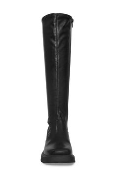 A full-length side zip traces the knee-high silhouette of this fierce leather boot finished with a square toe and chunky block heel. 2 1/4" heel 16" shaft Leather upper and lining/rubber sole Imported Chunky Block Heels, Leather Boot, Knee High Boots, Side Zip, Leather Boots, Knee High, Block Heels, Rubber Sole, Womens Boots