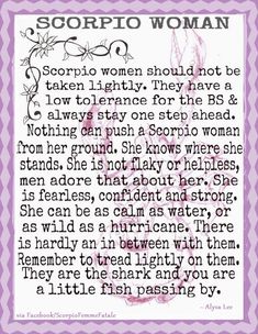 a poem written in purple and white with the words scorpio woman on it