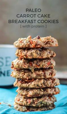 pale carrot cake breakfast cookies stacked on top of each other