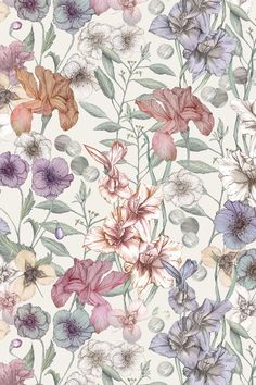 a floral wallpaper with lots of flowers on it