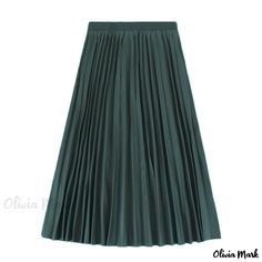 Olivia Mark - Premium Solid Color Pencil High-Waisted Leather Skirt with Pleated Design Green Pencil Skirt For Workwear In Fall, Casual Green Pencil Skirt For Fall, Green Midi Skirt For Workwear, Green Midi Skirt For Work, Green Relaxed Fit Skirt For Work, Green Relaxed Skirt For Work, Elegant Green Lined Pleated Skirt, Elegant Green Pleated Lined Skirt, Elegant Green Pleated Skirt