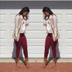 Perfect For Fall! Maroon Colored. Brand New! Stretchy. Fits True To Size Chic Red Leggings For Fall, Red Leggings For Workwear In Fall, Red Fall Leggings For Work, Maroon Leggings Outfit, Maroon Pants Outfit, Grey Nike Sweats, Lace Up Trousers, Shiny Black Leggings, Pant Outfits