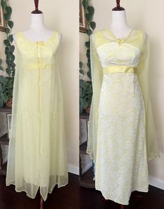 Vintage 60s Yellow w White Lace Maxi Dress Formal Gown Attached Chiffon Cape  | eBay 1960s Dresses Formal, 60s Babydoll Dress, 1950s Formal Dress, Early 1960s Fashion, Yellow Formal Dress, Yellow Long Dress, 1800's Dress, Chiffon Cape, 1960s Dresses