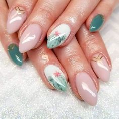 Carey Nails, Succulent Nails, Cactus Nails, Aesthetic Cactus, Aztec Nail Art, Baby Boomer Nails, Aztec Nails, Baby Boomers Nails