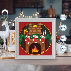 an image of a fireplace with christmas stockings on it and other decorations around the fire place