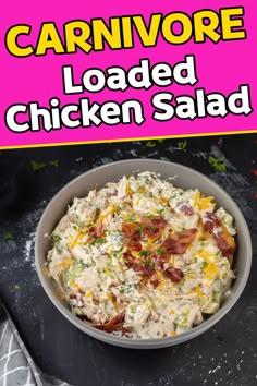 Elevate your carnivore dinner with this loaded chicken salad. it's a versatile dish that fits perfectly into your carnivore diet meal plan. low carb and delicious. Follow me for more carnivore dinner ideas! Pin this recipe for later. Loaded Chicken Salad, Meal Plan Low Carb, Carnivore Diet Meal Plan, Carnivore Diet Recipes, Carnivore Meals, 1200 Calorie Diet Meal Plans