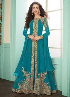 Buy Aqua Blue Anarkali Suit In USA, UK, Canada, Australia, Newzeland online Abaya Mode, Blue Anarkali, Celana Fashion, Designer Salwar Kameez, Designer Anarkali Suits, Salwar Kameez Online, Designer Salwar, Designer Anarkali, Prussian Blue