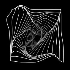 an abstract black and white image with lines in the shape of a rectangle on a black background