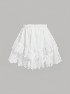 Women's Elastic Waist Double Layer Ruffle Hem Skirt White Boho   Woven Fabric Plain Layered/Tiered Non-Stretch  Women Clothing, size features are:Bust: ,Length: ,Sleeve Length: White Skirt Short, White Ruffle Skirt, Double Layer Skirt, White Lace Skirt, Ruffle Hem Skirt, White Midi Skirt, Girls Skirts, Women Skirts