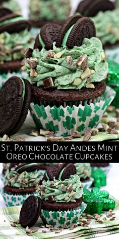 an image of some cupcakes with green frosting and oreo cookies on top