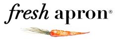 the logo for fresh apron is shown in black and white with an orange carrot on it