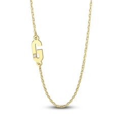 A brilliant round diamond accent embellishes a stylish, high-polish lower case letter of your choice in this vibrant women's initial necklace. Fashioned in 14K yellow gold, the 18-inch rope chain secures in place with a spring ring clasp. Initial Necklace Diamond, Diamond Initial Necklace, Jared The Galleria Of Jewelry, Necklace Diamond, Lower Case, Rope Chain, Initial Necklace, Spring Rings, Round Diamond