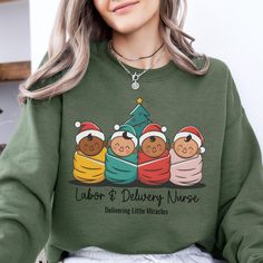 Cute Santa's babies Labor and delivery nurse christmas sweatshirt The shirts have a soft and light feel and are comfortable and flattering for everybody. ---------------------------------------------------------- SIZING: See sizing charts * Not sure about the sizing? Lay your favorite shirt flat and measure from armpit to armpit (width) and top to bottom (length). * Women may want to order one size smaller for slimmer fit (UNISEX apparel). * Please order size carefully as we do not give refunds L And D Nurse, Mother Baby Nurse, Baby Nurse, Labor And Delivery Nurse, Delivery Nurse, Nursing Baby, Nurse Christmas, Labor And Delivery, Affinity Designer