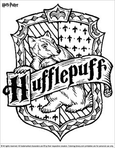 harry potter house crest with the hogwart logo in black and white, as well as an