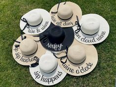 several hats are arranged in the shape of a circle with words on them that say happy new year