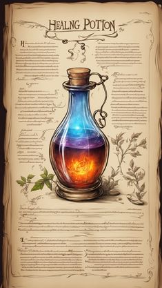 Magic Potions healing potion recipe written on the old page of 0 Healing Potion Recipe, Magic Potion Recipe, Tincture Bottles, Old Page, Healing Potion, Potions Recipes, Magic Potions, Witch Potion, Magic Potion