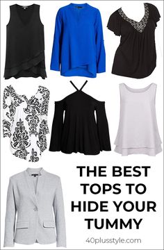 The best tops to hide your tummy | 40plusstyle.com Big Tummy Outfits, Tummy Outfits, Big Tummy Outfits For Women, Sharp Outfits, Big Tummy, Big Stomach, Classy Clothing, Attractive Clothing