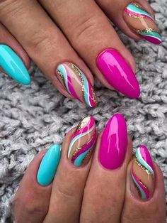 Multicolor  Collar  ABS  Color Nails Embellished   Nail,Hand & Foot Care Glitter Tip Nails, Acrylic Nail Kit, Studded Nails, Blue Nail, Stick On Nails, Nailed It, Nail Art Hacks