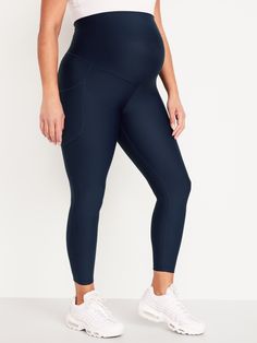 full-panel waistband stretches over belly side pockets go-dry wicks moisture fitted through hip and thigh hits just above ankle model is approx.  5'9" and wears a size M (8) Perfect Leggings, Old Navy Maternity, Womens Maternity, Pregnancy Workout, Jack Black, Bottom Clothes, Wicks, Back Pain, Summer Sale