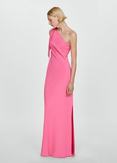 Asymmetric bow dress - Women | Mango USA Formal Wedding Guest Dress Summer, Lazaro Dress, Formal Wedding Guest Dress, Bow Dress, Maxi Dress Formal, Wedding Guest Dress Summer, Asymmetrical Design, Party Looks, Event Dresses