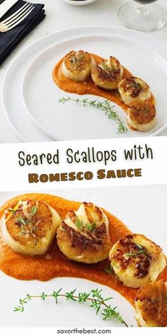 One taste of our Seared Scallops with Romesco Sauce and you will be over the moon. They are large sea scallops that are pan-seared to a golden brown and basted with garlic-thyme butter. ​ ​ ​These scallops are rich, with an ultra-creamy, tender center and are well complimented when served on a swath of smooth romesco sauce.