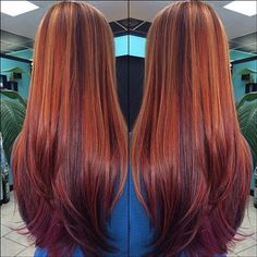 This looks just like what I did not to long ago. Multi red with caramel. Loved it. -S Facial Ideas, Hot Head, Hair Layers, Red Ginger, Aveda Hair, Color Highlights, Spring Hair Color, Spring Hair, Long Red Hair