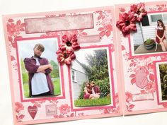 an open scrapbook with pictures of people and flowers