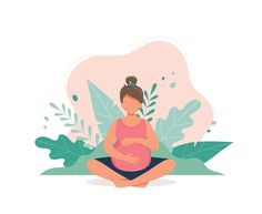 a pregnant woman is sitting on the floor and meditating with her hands in her stomach