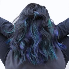 Vivid Color Hair, Peacock Hair Color, Hair Color Placement, Blue Hair Highlights, Hair Colour Ideas, Peacock Hair, Vivid Hair Color, Peekaboo Hair, Books Open