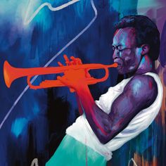 a painting of a man playing a trumpet