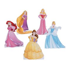 disney princess paper dolls are shown in four different colors