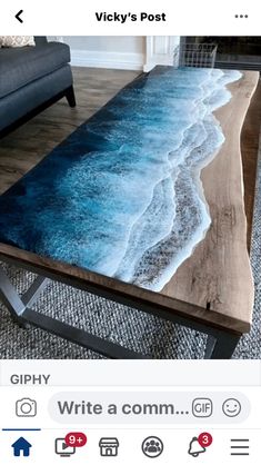 a coffee table with an ocean scene painted on it and the words, picky's post gify write a com