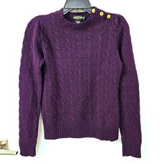 Ralph Lauren Rugby Purple Wool & Cashmere Sweater. Puff Shoulders, Crew Neckline. Golden Buttons Skull Signature On The Left Shoulder. Vintage. Very Soft, Excellent Condition! Size Xs But It's Stretchy, Can Also Fit Size S. Color Is A Deep Purple , Vibrant, I Applied More Light In The Picture So You Can See The Details Of This Fabulous Item. This Is In Pristine Condition! @Tops Bin #1 @Totoshell Purple Wool Sweater For Winter, Royal Purple Sweater, Purple Ralph Lauren, Ralph Lauren Purple Sports Hoodie, Vintage Purple Winter Sweater, Rugby Ralph Lauren, Ralph Lauren Rugby, Womens Rugby, Ralph Lauren Sweaters