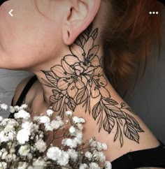 #tattoos #coupletattoos #tattoosideas #fullbodytattoos Neck Flower Tattoo, Chestpiece Tattoo, Front Thigh Tattoos, Front Neck Tattoo, Chest Tattoo Drawings