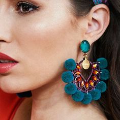 Add a touch of boho chic to your outfit with our Citrine Pom Pom Fan Bohemian Earrings! Get ready to turn heads with these funky and fabulous earrings! These beauties boast a fan or peacock shape adorned with a playful pom pom design and vibrant rhinestones. Perfect for adding a pop of color to any look. (Just don't get them stuck in your hair, OK?) Gender: WOMEN Item Type: EARRINGS, Drop Earrings Material: CRYSTAL, Pom Pom Metals Type: Zinc alloy Shape\pattern: Plant, Fan 14k Gold Hoop Earrings, Small Gold Hoop Earrings, Pom Pom Earrings, Cheap Earrings, Statement Drop Earrings, Bohemian Earrings, Schmuck Design, Diy Earrings, Tassel Earrings