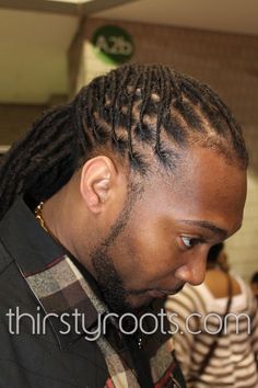 Men Dreadlock Styles | thirstyroots.com: Black Hairstyles and Hair Care Professional Dreadlock Hairstyles Men, Locs In A Ponytail Men, Professional Locs For Men, Loc Wicks Men, Wick Locs Men, Loc Hairstyles For Men, Hair Designs For Boys, Mens Dreadlock Styles, Dreadlocks Men