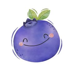 a watercolor drawing of a blueberry with a bow on it's head