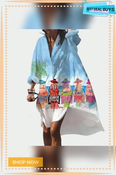 Fashionable and Minimalist General Dress Printed Shirt Dress For Vacation, Printed V-neck Shirt Dress For Vacation, Chic Printed Shirt Dress For Summer, Oversized Midi Dress For Beach In Spring, Vacation V-neck Printed Shirt Dress, Spring Long Beach Dress For Daywear, Long Spring Beach Dress For Daywear, Long Beach Dress For Daywear In Spring, Long Beach Dress For Spring Daywear