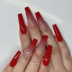 Red Ombre Nails, Unghie Sfumate, Red Acrylic Nails, Ombre Acrylic Nails, Beige Nails, Glow Nails