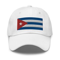 Show off your patriotic spirit with our Embroidered Dad Hat With Cuba Flag! This stylish hat features a beautifully embroidered Cuba flag on the front side, making it the perfect accessory for any proud Cuban. See more Cuba items Available in a range of colors including Navy, White, Black, Cranberry, Green Camo, and Pink, you can choose the one that best suits your style. The adjustable strap with an antique buckle ensures a comfortable fit for everyone. Whether you're celebrating Revolution Day Patriotic White Trucker Hat, Patriotic White Trucker Hat/baseball Cap, Patriotic White Hat With Curved Bill, White Patriotic Hat With Curved Bill, Patriotic White Snapback Baseball Cap, Patriotic White Trucker Hat With Curved Brim, Patriotic White Baseball Cap With Curved Bill, Patriotic White Baseball Cap With Curved Brim, White Patriotic Baseball Cap With Curved Brim