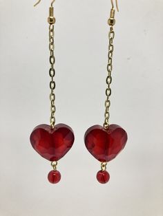 Ruby Red Glass Heart Dangle Drop Earrings w Gold Tone Accents. 3 in. drop. Oc Board, Glass Heart, Red Glass, Diy Accessories, Atlanta Ga, Ruby Red, Jewelry Earrings Dangle, Atlanta, Dangle Drop Earrings