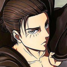 an anime character with brown hair and blue eyes, wearing a black cloak over his head