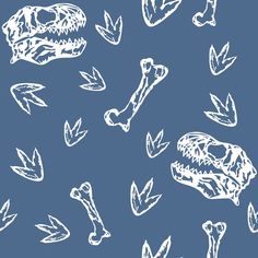 Dinosaur Bones Peel & Stick Wallpaper in Blue by RoomMates White Chalk Art, Arm Bones, Wallpaper In Blue, Dorm Furniture, Childs Bedroom, Dinosaur Bones, Kids Wall Decor, Peel And Stick Vinyl, York Wallcoverings